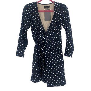 Fauxgerty The Edie Navy White Polka Dots Wrap Dress XS Rayon Sustainable